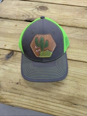 Classic Leather Patch Hat - Gray and Neon Green